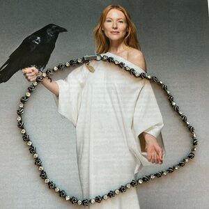 Vintage metal necklace with  clear rhinestones